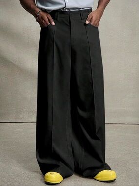 Amazon Men's Wide-Leg Black Dress Pants with Front Crease